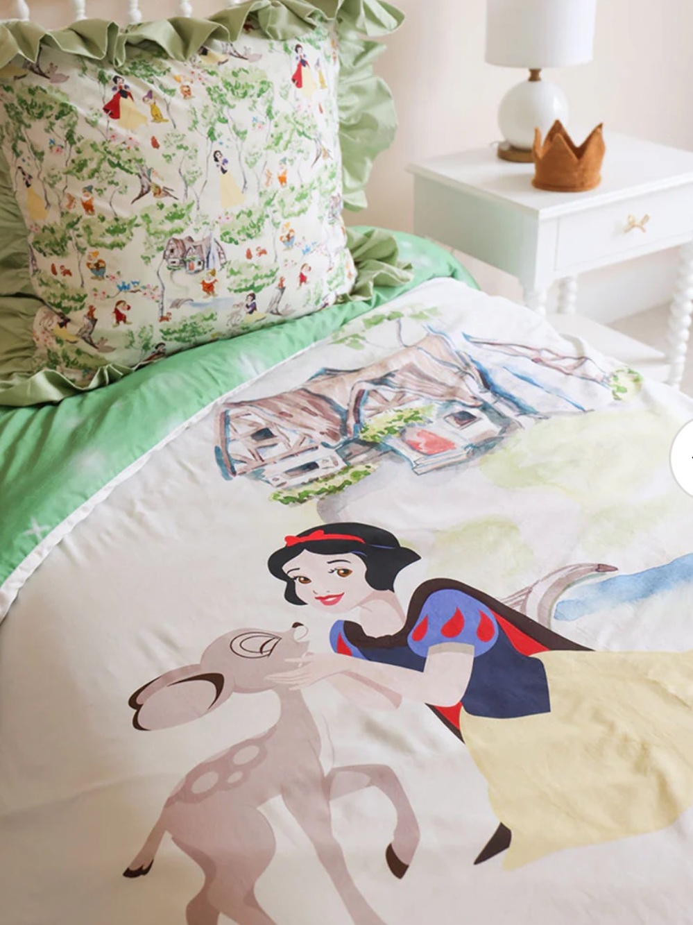Posh Peanut Disney Princess Snow White Reversible Ruffled Duvet Cover in Green -